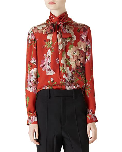 leaves print silk shirt by gucci|Printed silk chiffon shirt .